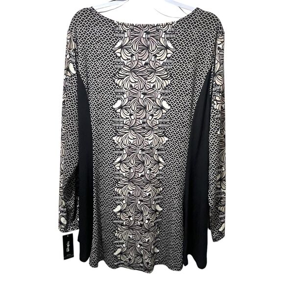Macy's Style & Co. Woman Mixed Pattern Long Sleeve High Low Black Blouse 3X, NWT - Picture 2 of 7